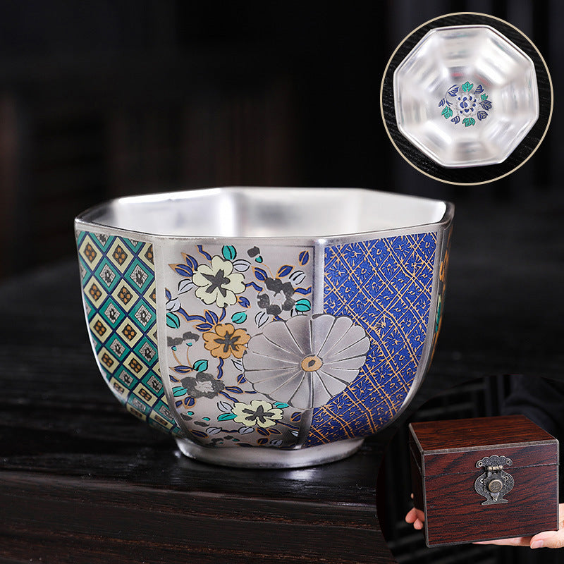 Experience Elegance with Our Japanese Enamel Color Silver Plated Tea Cup