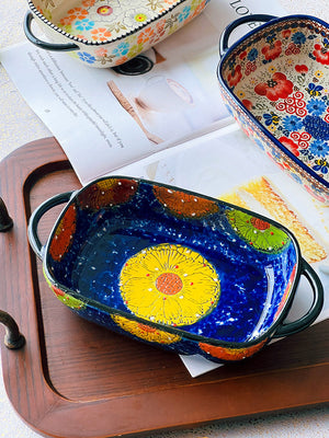 Discover the Charm of the Household Retro Rectangular Ceramic Baking Tray