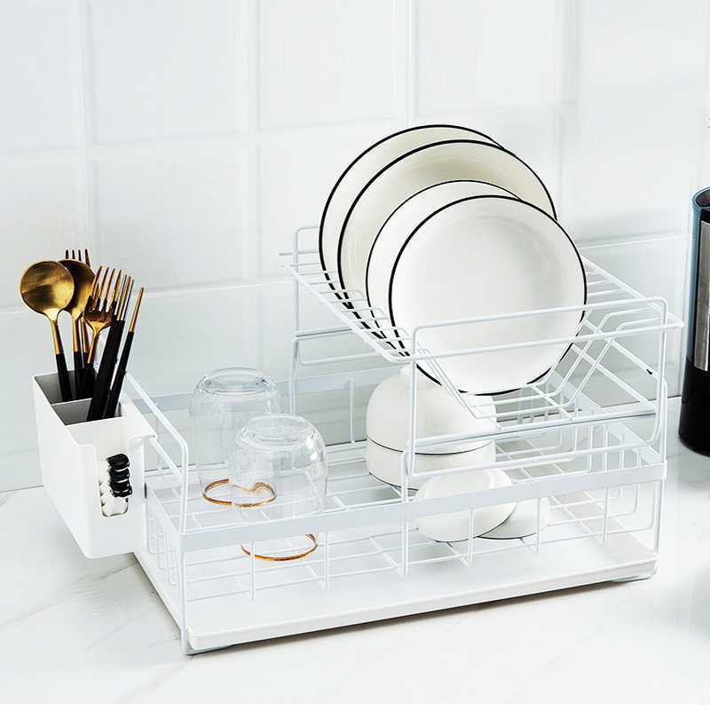 Double Tier Metal Wire Kitchen Dish Storage Rack