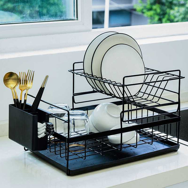 Double Tier Metal Wire Kitchen Dish Storage Rack