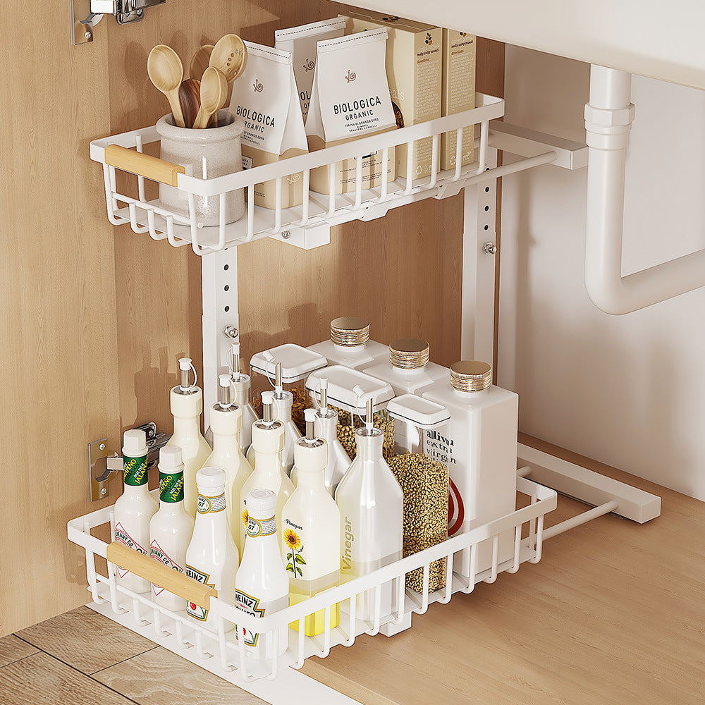 Home Adjustable Double-layer Pull-out Basket Multifunctional Spice Storage Rack