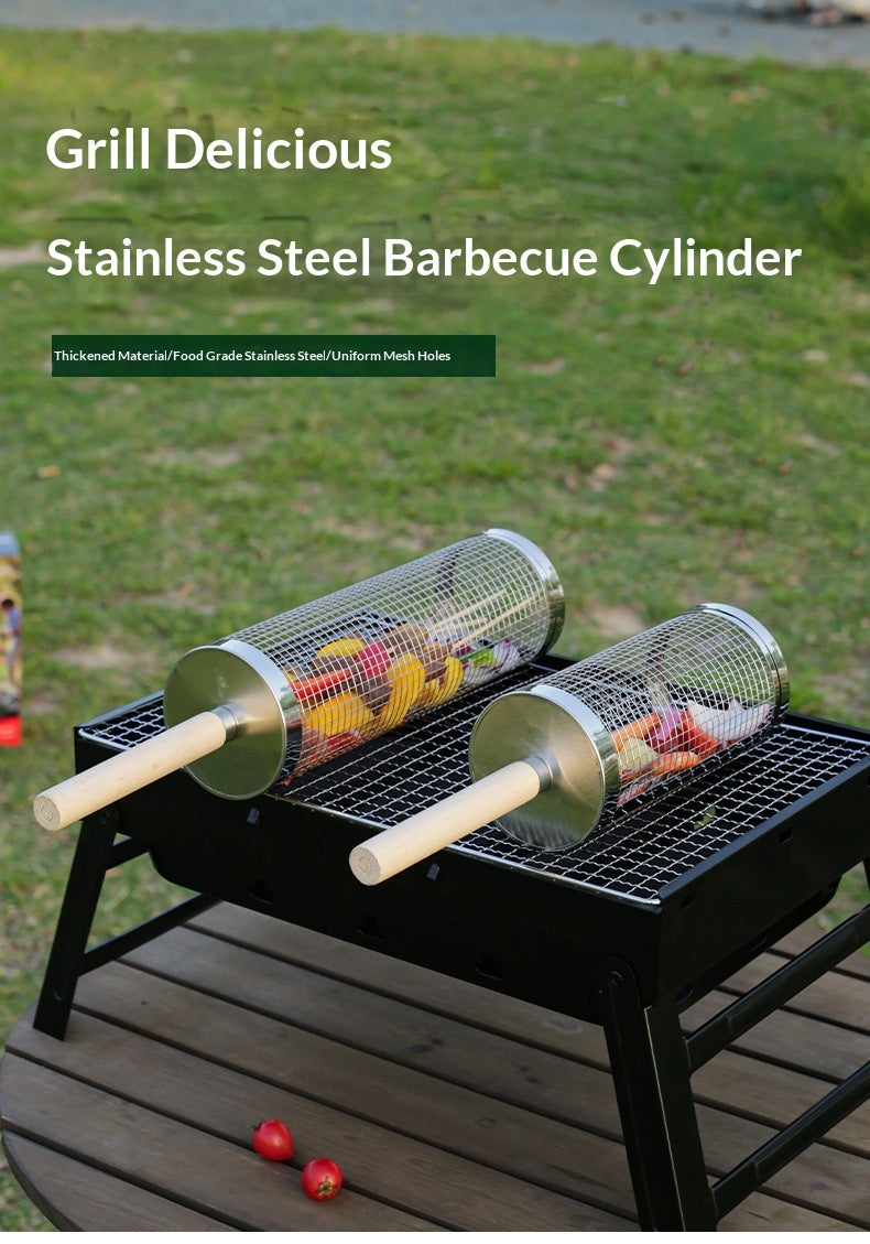 Outdoor BBQ Grill Basket With Wooden Handle