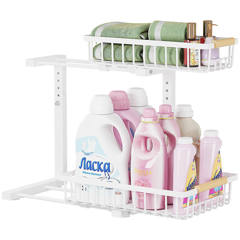 Home Adjustable Double-layer Pull-out Basket Multifunctional Spice Storage Rack