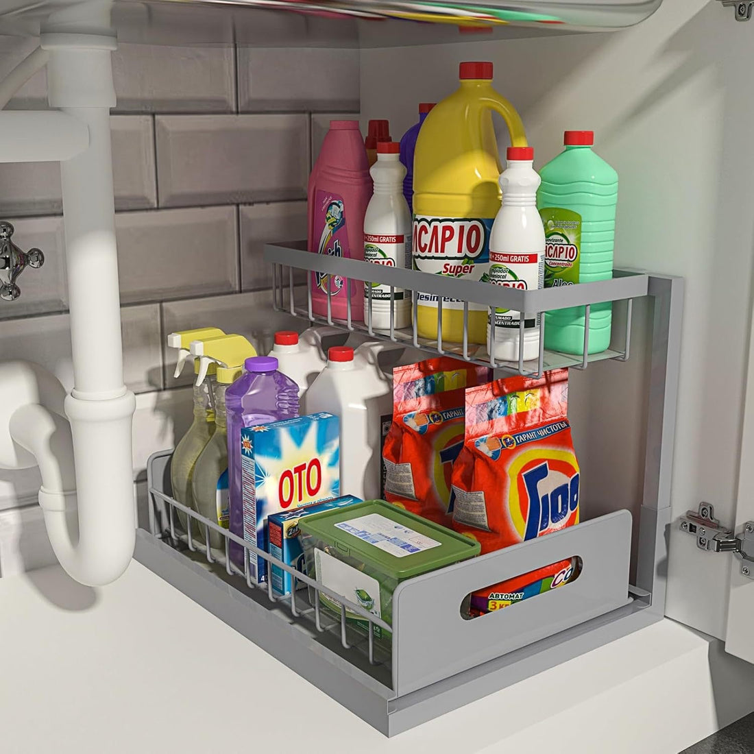 Kitchen Under Sink Pull-out Spice Storage Tiered Rack