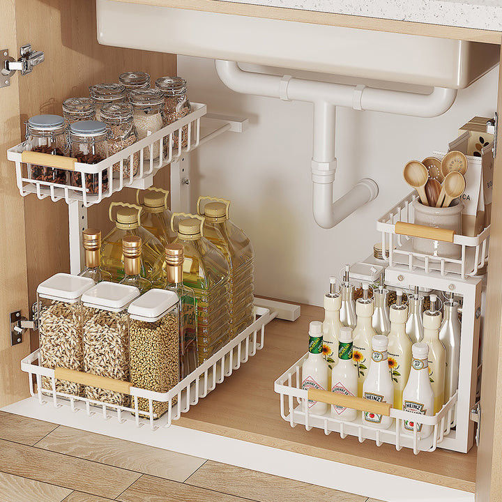 Home Adjustable Double-layer Pull-out Basket Multifunctional Spice Storage Rack
