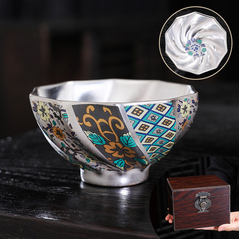 Japanese Enamel Color Silver Plated Tea Cup