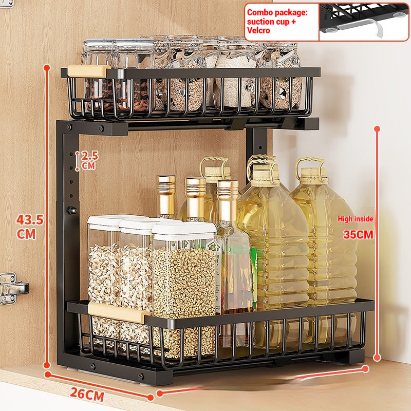 Home Adjustable Double-layer Pull-out Basket Multifunctional Spice Storage Rack