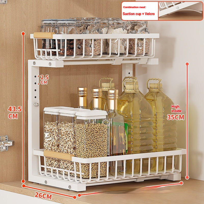 Home Adjustable Double-layer Pull-out Basket Multifunctional Spice Storage Rack