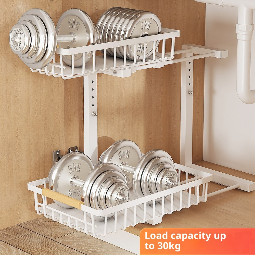 Home Adjustable Double-layer Pull-out Basket Multifunctional Spice Storage Rack