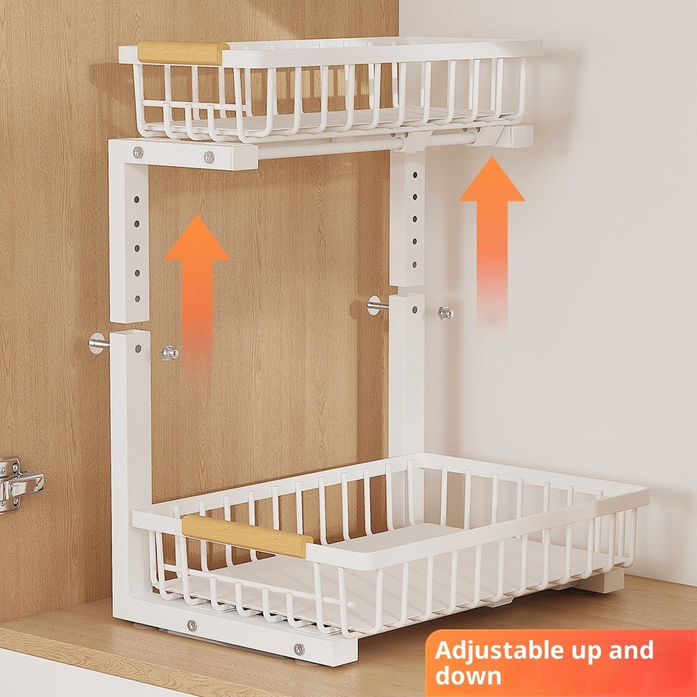 Home Adjustable Double-layer Pull-out Basket Multifunctional Spice Storage Rack